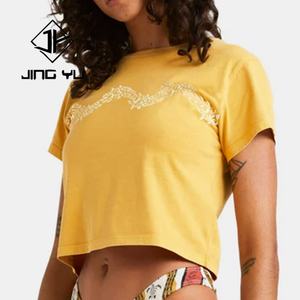 95% Cotton 5% Spandex Crew Neck Summer Plain <b>Women</b> Crop Tops <b>Tight</b> Tees Custom Logo Printing Cropped TShirt - Product Image 1