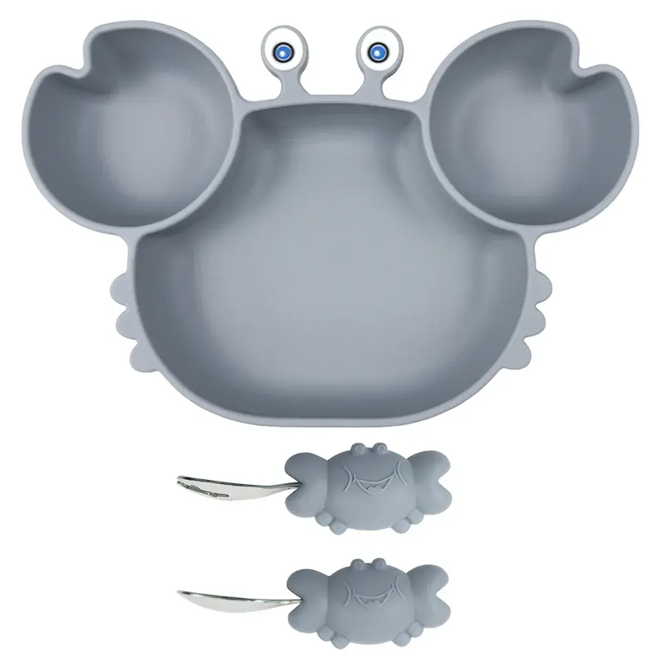 Silicone Crab Shape Baby Toddler Bowls Suction Plates For Kids Tableware