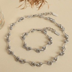 Gold Plated Titanium Steel <b>Bracelet</b> And Necklace Set <b>Ball</b> Chain Design Unisex Fashion Jewelry - Product Image 3