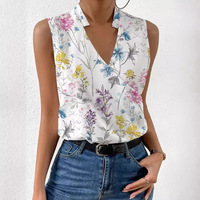 Nouvelle Chemise d'Été pour Femme à Col V Motif Floral Vintage et Gilet