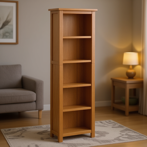 <b>Solid</b> Oak <b>Wood</b> 5 Tier <b>Bookcase</b> 17.7x8.7x55.1 Inches Durable Home Office Storage Shelf - Product Image 2