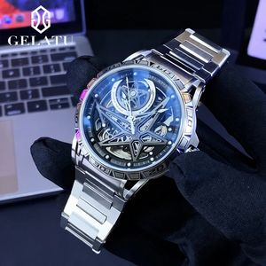 Reloj de pulsera automático de lujo para hombre GELATU, de acero inoxidable, con movimiento de cuerda automática y esfera hueca, ideal para dropshipping. - Product Image 3