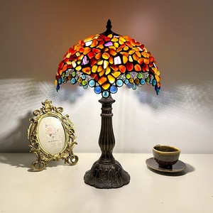 Longhuijing Tiffany Phong Cách 16 Inch Đèn Bàn Màu Hổ Phách Glass Agate Pha Lê Hạt Đèn Cạnh Giường Ngủ Thích Hợp Cho Phòng Khách Phòng Ngủ - Product Image 1