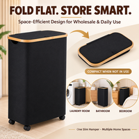 Panier à linge fin et étroit en bambou durable avec couvercle verrouillable, roulettes et pliable, pour salle de bain et chambre, certifié