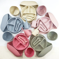 Ensemble de sevrage pour tout-petits, vaisselle en silicone écologique, bavoir pour bébé, attrape-aliments, tasse d'apprentissage pour bébé, assiette lavable, bol antidérapant