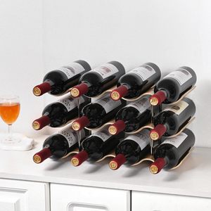 TRUDING Porte-bouteilles moderne pour comptoir, 12 bouteilles, autoportant, 3 niveaux, design ondulé en bois, rangement pour <span class=keywords><strong>vin</strong></span> pour la maison, la cuisine, le bar - Product Image 5