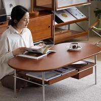 Table basse en bois massif de style Mid-Century Modern, avec structure en acier inoxydable, style Japandi, design de designer, meubles de salon, villa de luxe