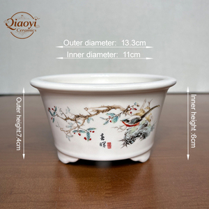 Pots à bonsaï <span class=keywords><strong>en</strong></span> céramique blanche de petite taille, faits à la main, de <span class=keywords><strong>haute</strong></span> qualité, motifs peints durables pour la présentation de fleurs et de plantes à la maison et au jardin - Product Image 3