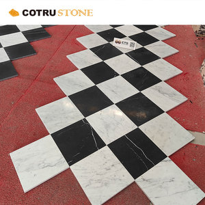 Mosaico in Marmo Naturale Popolare Motivo a Scacchiera Nero Marquina e Bianco Carrara Piastrelle per Pavimenti Pareti Bagno Cucina - Product Image 2
