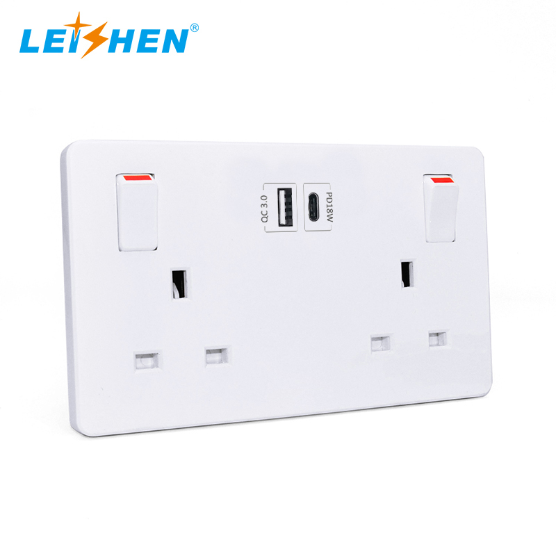 UKCA CE BS1363 New PD3.0 UK Standard 2 Gang Switch Wall Outlet PD 20W Power Directly Quick Charger UK Wall Socket with USB · image 4