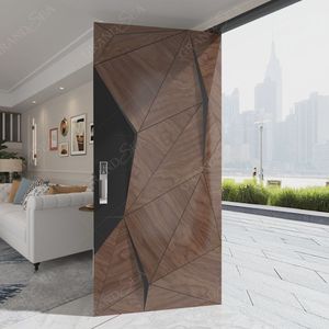 <span class=keywords><strong>Porte</strong></span> d'entrée pivotante de sécurité en bois plaqué, style américain, avec cadre en aluminium et serrure intelligente - Product Image 4