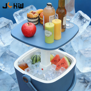 Table de bar réglable en hauteur avec glacière intégrée, table de café, table de bar portable en plastique PP pour extérieur avec poignée et porte-bouteille - Product Image 6
