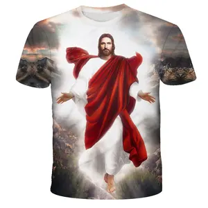 Camiseta personalizada de Jesús para hombre, camisa Religiosa con bordado 3D, cuello redondo, Unisex, de marca, camisas cristianas, talla grande