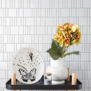 Precio al por mayor, mezcla cuadrada, forma de tira, mosaico blanco brillante, azulejos de cerámica para cocina, salpicaduras, ducha, pared decorativa, hogar y oficina - Product Image 2