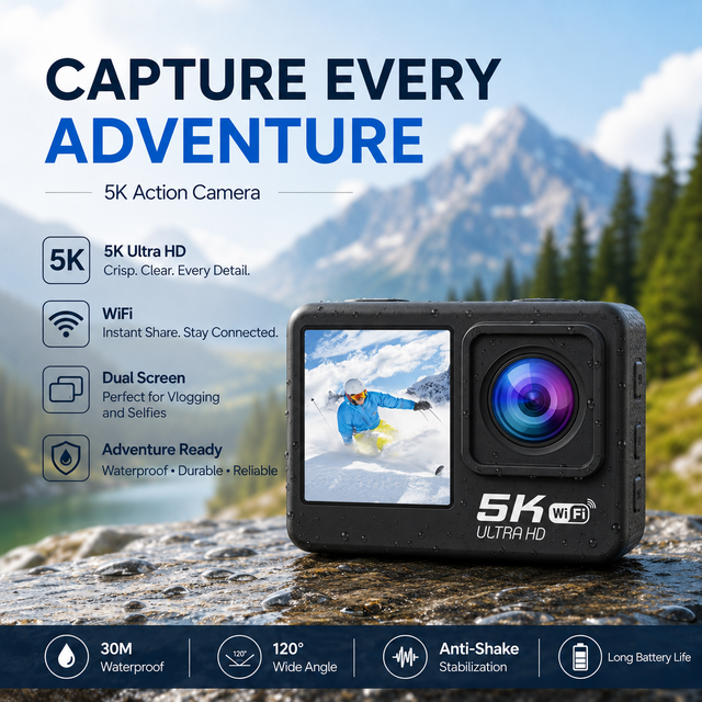Sprite D5PRO 5K 30FPS Waterproof Action Camera 30M Underwater 170 Wide-Angle CMOS Optical Zoom Dual-Screen Six-axis EIS WIFI SD