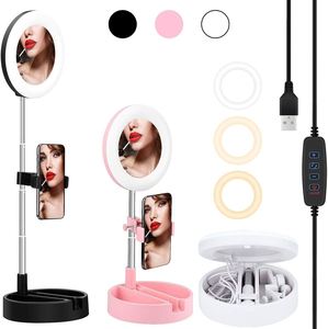 Anneau lumineux LED pour selfie et vidéo, miroir de maquillage, support de téléphone, diffusion en direct YouTube TikTok, lumière blanc chaud 3500K, IP44, hauteur réglable - Product Image 1