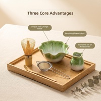 Ensemble de matcha élégant sans plomb NEWELL, ensemble de bol à matcha en forme de feuille de lotus, ensemble de thé en céramique écologique fait à la main, idéal pour un cadeau d'anniversaire