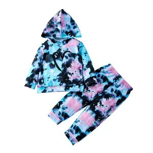 Wholesale Spring And Autumn Tie Dye Fashionable Boys Clothing Sets Printed Hooded Sweatshirt Trousers Two Pieces Suit