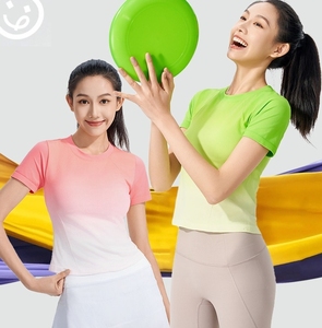 2024, camisetas cortas transpirables para gimnasio y Fitness para <span class=keywords><strong>mujer</strong></span>, camisetas de manga corta, camisetas de Yoga con gradiente para entrenamiento informal al aire libre, ropa deportiva - Product Image 1