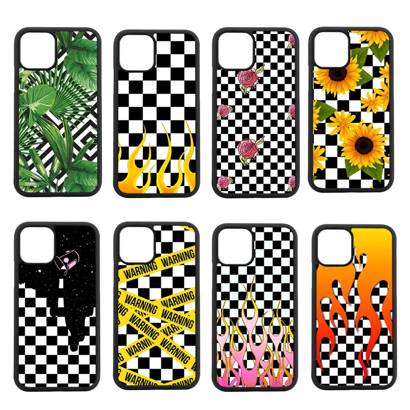 Checkered Plaid Checkered blume feuer Soft Edge Phone Case For Iphone 5s se 6s 7 8 plus xr xs max 11 12 mini pro max TPU Case