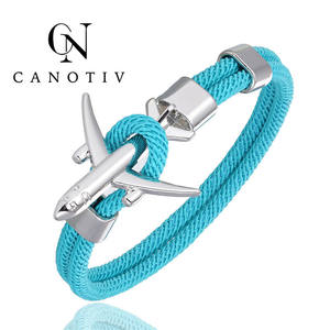 Pulsera de Plata Antigua de Moda para Parejas CANOTIV, Brazalete con Dije de Avión y Ancla para Hombre y Mujer - Product Image 1