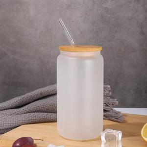 Entrepôt USA : Verre à bière droit transparent givré de 16 oz, vierge pour sublimation, avec couvercle en bambou et base en argile - Product Image 5