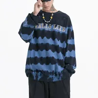 OHMYJUST toptan erkekler streetwear moda şerit baskı hiphop giyim gevşek hoodie kazak