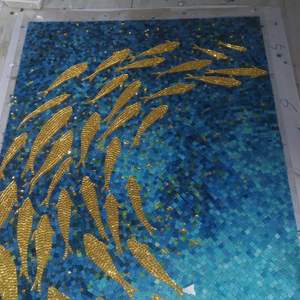 Mosaïque en verre moderne <span class=keywords><strong>de</strong></span> luxe, art mural artisanal en forme <span class=keywords><strong>de</strong></span> poisson, verre artistique décoratif pour les murs <span class=keywords><strong>de</strong></span> la salle <span class=keywords><strong>de</strong></span> bain - Product Image 1