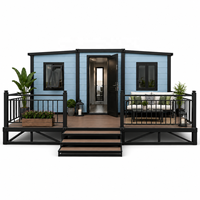 Maison préfabriquée moderne en conteneur avec grand balcon extérieur, maisonnette modulaire pour usage en resort, villa, café et jardin