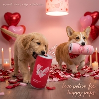 Nouveau design Jouets en peluche pour chiens en forme de canette de soda de la Saint-Valentin, jouets à mâcher interactifs couineurs pour chiots, jouets pour animaux de compagnie en forme de cœur 'Potion d'amour' pour petits chiens