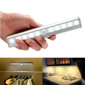 10个发光二极管灯泡无线粘起来便携式磁运动感应壁橱灯电脑银色现代厨房灯壁挂式