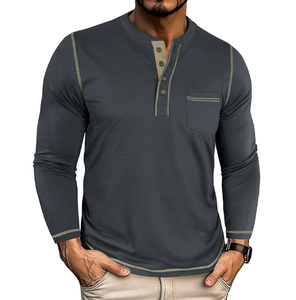 Round Neck Men's Autumn Winter Retro T-Shirt <b>Long</b> <b>Sleeve</b> Foreign Trade Men's <b>Base</b> <b>Layer</b> Color Block Old Man Shirt - Product Image 4