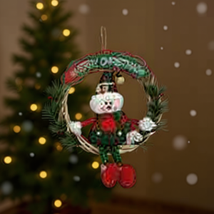 HOMEEA Rattan Circle D33cm Christmas Snowman Decor Handmade Ornament - Product Image 2