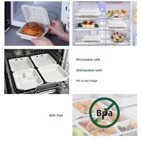 Boîte alimentaire jetable à clapet articulé, style américain, en MFPP, avec compartiments, pour plats à emporter, enrichie en carbonate de calcium