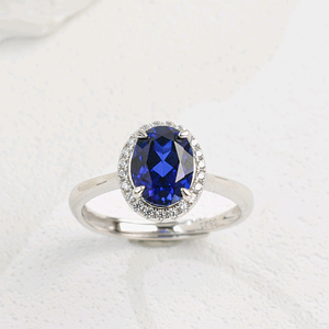 925 silver oval cultivated sapphire ring fashion surround single stone women's ring - Product Image 2