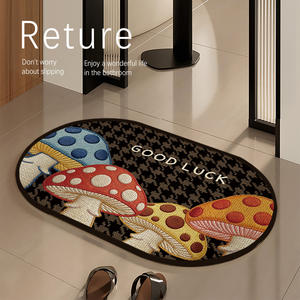 Alfombra de baño ovalada con diseño de hongos de dibujos animados, imitación de lino, absorbente, de secado rápido, antideslizante, para la entrada del baño, inodoro - Product Image 2