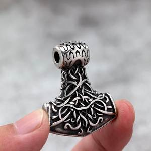 Retro Stainless Steel Unisex Thor's Hammer Pendant <b>Necklace</b> With <b>Celtic</b> Design For Gift And Clothing Matching - Product Image 2