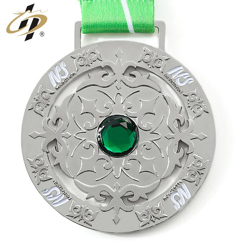 Metal nickel customized marathon medal with diamonds