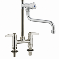 Robinet de cuisine double levier avec douchette de pré-évier, bec flexible col de cygne, en laiton sans plomb, finition chromée, fixation sur comptoir, tête de pulvérisation à ressort, usage commercial