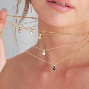 Collar de Plata de Ley 925 con Cadena de Eslabones y Piedra de Nacimiento de Corte Brillante en Varios Colores - Product Image 2