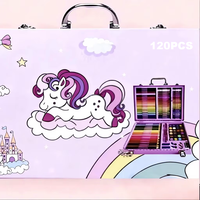 Ensemble d'outils de dessin sur le thème de la licorne pour enfants, 120 pièces, multicolores, crayons de couleur à l'eau, feutres, fournitures artistiques pour les élèves du primaire