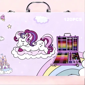 Set di 120 strumenti da <span class=keywords><strong>disegno</strong></span> a tema unicorno per bambini delle scuole elementari - Pennarelli ad acquerello, articoli artistici, regalo in metallo - Product Image 1