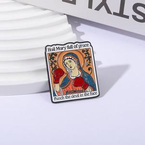 Dessin animé boxe émail broches coulée je vous salue marie pleine grâce poinçon diable visage broches revers Badge bijoux de mode - Product Image 3