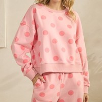 Ensemble deux pièces pour femmes, sweat-shirt à manches longues à col rond à pois décontracté d'automne, short à genoux, logo personnalisé, vente en gros