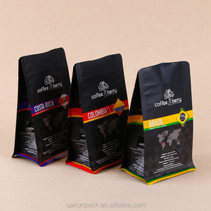 customized high quality box bottom pouch 12 ounce flat bottom plastic coffee bags with air valve and zipper