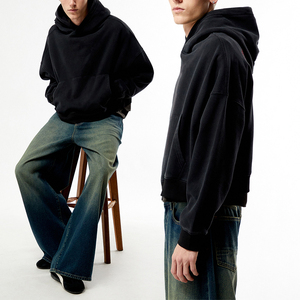 KingSen Custom Cropped Oversized Hoodie Heavyweight Cotton Fleece <b>Drop</b> Shoulder With Rhinestone <b>Back</b> Print Logo OEM Streetwear - Product Image 1