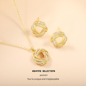 Fashion Jewelry Set Geometric Pendant <b>Necklace</b> Copper Alloy Micro Insert Party Wear - Product Image 2