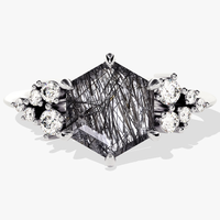 Quartz rutile noir hexagone coupe bague Quartz tourmaliné or Rose 925 argent femmes fiançailles mariage Fine bijoux personnalisés