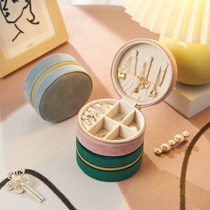 Mini Portable Round Jewellery Storage Organizer Case Display Gift Ring Necklace Small Velvet Travel Jewelry Box With Zipper