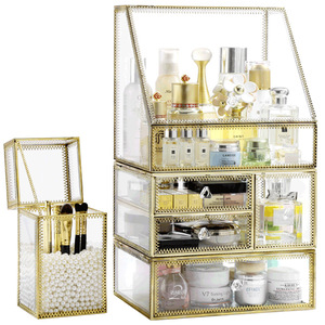 Sự Lựa Chọn Vui Vẻ Cổ Điển Vàng Rõ Ràng Plexiglas Nhựa Vẻ Đẹp Mỹ Phẩm Trang Điểm Lưu Trữ Hộp Cổ Điển Thủy Tinh Make Up Trang Điểm Tổ Chức - Product Image 6